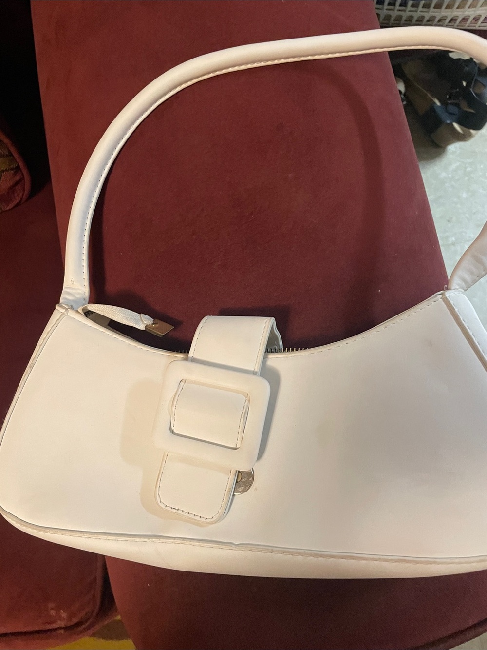 White Women's Shoulder Bag with Buckle Accent